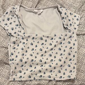 Floral Cropped Top - White and Blue
